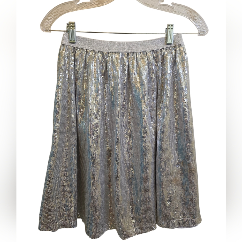 Orsolini 158 Vintage Silver Sequin Lined Mini Skirt Elastic Waist Size S
